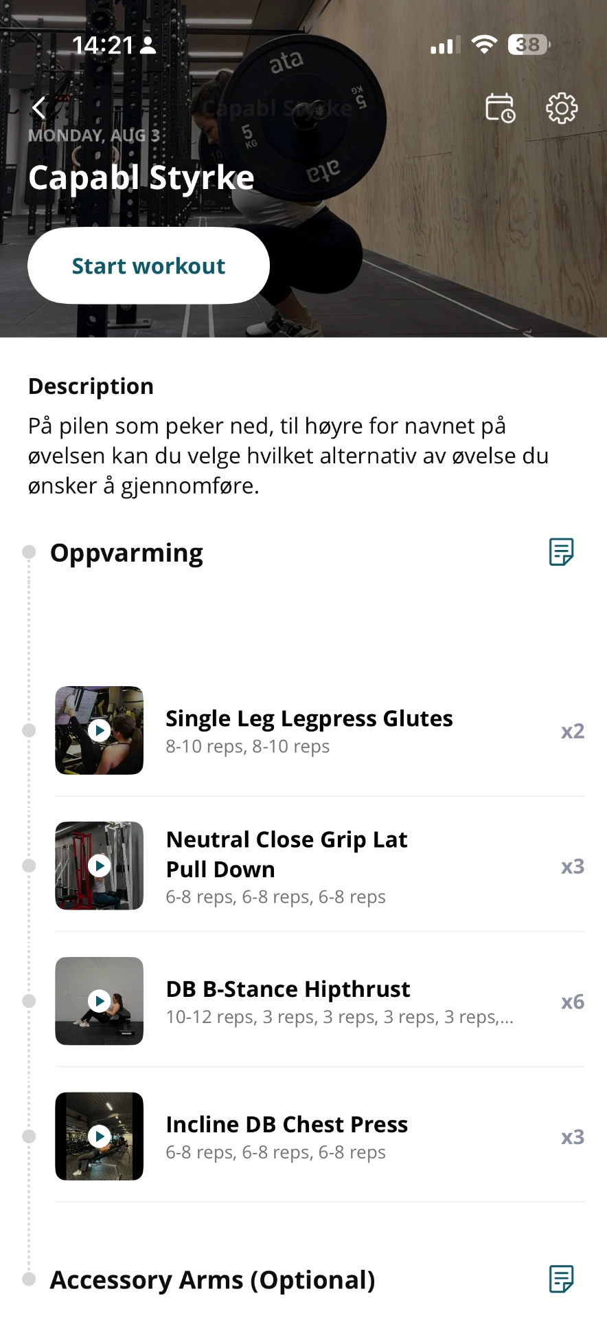 Dagens økt i Capabl Training-appen
